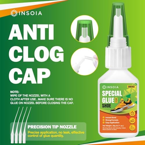 INSOIA Super Shoe Glue Clear, 20g, Strong Sole Repair, with Precision Tips