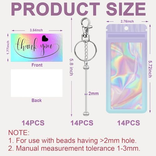42/84/126 Pcs Beadable Keychain Bars Bulk Blank DIY Beaded Keychain Making Supplies with Bag Thank You Card