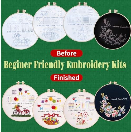CornerLife 4 Pack Embroidery Kit for Beginners Adults, Hand Embroidery Kits with Pre-Stamped Floral Patterns and Instructions, Adjustable Hoop, Needlepoint Starter Kit DIY Art Crafts Gift (Flower B)
