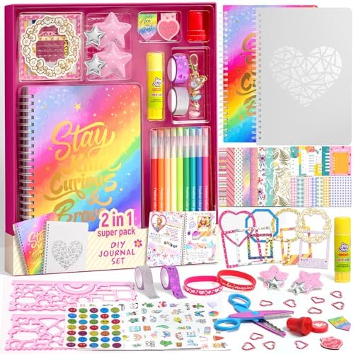 ADUSRIZ 2-Pack DIY Journal Kit for Girls, Journal Set with Stickers, Birthday Gifts for Teen Girls, Decorate Your Planner/Organizer, Journaling Arts Craft Kit, Ideal Gifts for 8-12 13 14 Year Old Girl