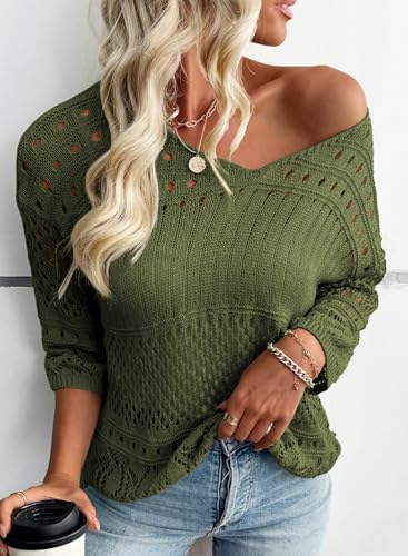 EVALESS Crochet Tops for Women Hollow Out Knit Sweaters