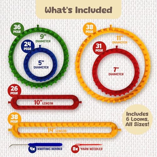 Olikraft Knitting Loom Kit for Beginners, 4 Round and 2 Rectangular Looms