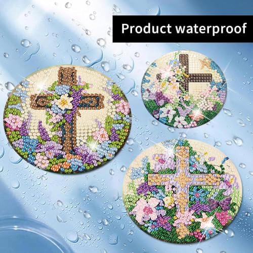 8 Pcs Diamond Art Coasters Kits for Adults, Cross Diamond Coasters 4x4in
