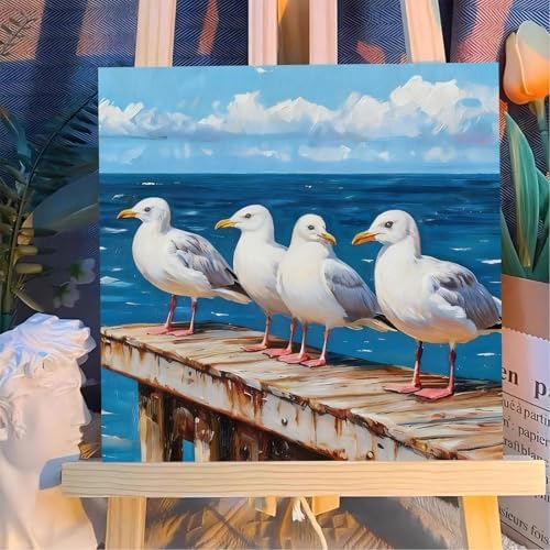Reivworl Framed Seagull Paint by Numbers Kit for Adults Beginner 10×10 inch