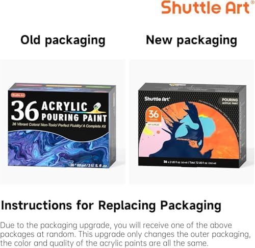Shuttle Art Acrylic Pouring Paint, Set of 36 Bottles (2 oz/60ml) Pre-Mixed High-Flow Pouring Supplies with Canvas, Silicone Oil, Measuring Cups, Tablecloths, Complete Paint Pouring Kit