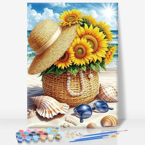 Camocin Framed Paint by Numbers Kit for Adults Beginners – Sunflower Beach