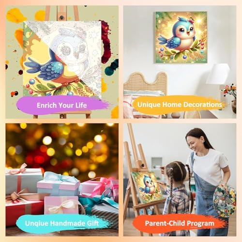 Bird Paint by Numbers Kit for Kids, 8x8 inch