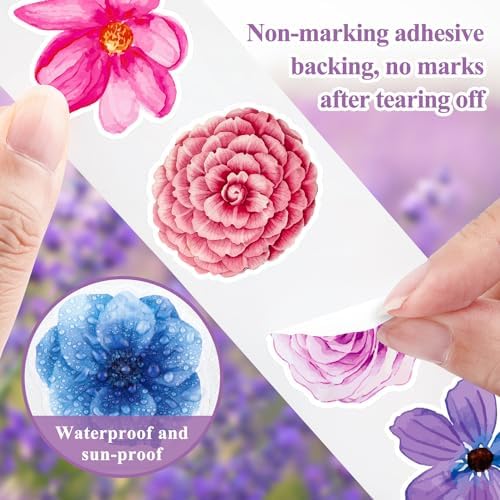 Butterfly Flower Sticker Rolls,1200PCS (2 Rolls) 16 Design Butterfly Stickers for Kids, Colorful Assorted 3D Roll Flower Sticker for Scrapbooks Envelopes Giftwrap Decals Cards Walls Parties