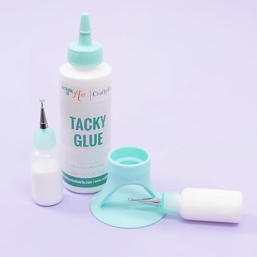 Craftelier - Set of Tacky Glue 120 ml + Glue Stick Holder Turquoise + 2 Bottles with Ultrafine Applicator 15 ml | Non-Toxic and Multipurpose Glue Ideal for Scrapbooking and Crafting