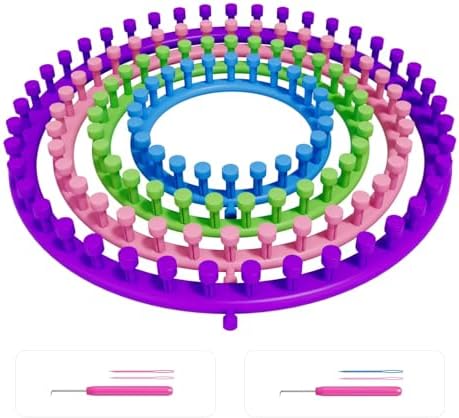 cureder Round Knitting Looms Set- Set of 4 Plastic Looms Knitting with 2 Knitting Yarn Loom Needle and 2 Plastic Loom Pick, Fit Craft Kit Tool for Giveaways Souvenirs, Gifts