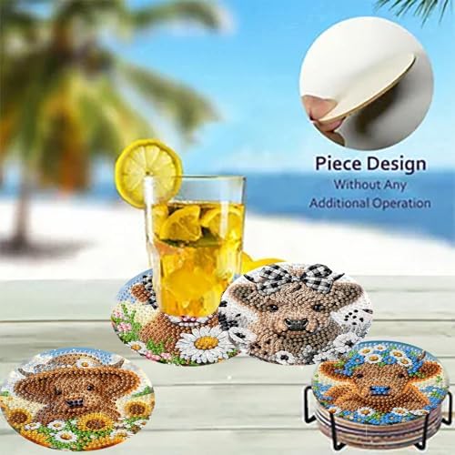 8 Pack Diamond Art Coasters,Highland Cow Diamond Painting Coasters Kits