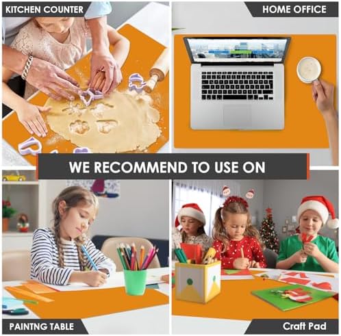 Extra Large Silicone Mats for Kitchen Counter, 27.6'' x 15.7'' Silicone Placemats for Kids, Nonstick Silicone Mat for Baking Crafts, Nonskid Heat Resistant Mat Orange Kids Placemats for Table,1Pcs
