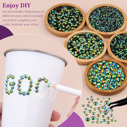Resin Jelly Rhinestones for Crafting with B7000 Jewelry Glue, 2 Boxes Emerald Balck AB Flatback Crystals with 2Pcs 10ml Glue, Bedazzling Non Hotfix Gems for DIY Tumblers Clothing Shoes Manicure
