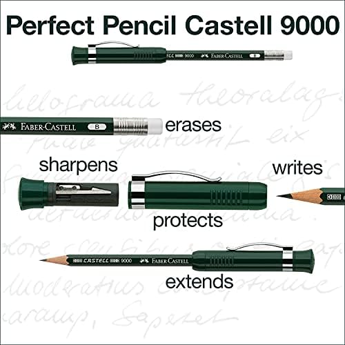 Faber-Castell Perfect Pencil Castell 9000 and 3 Count Refill - #2 Lead | Includes Sharpener, Protector, and Pencil Extender