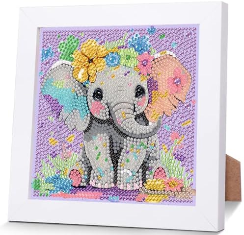 Elephant Diamond Art Painting Kits for Kids with Frame Ages 4-8-12 (7x7 in)