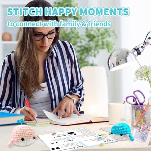 YAMAXIN Whale Crochet Kit for Beginners, Whale Marine Animal Easy Learn to Starter Amigurumi Knitting Kit and Yarn Craft Kits for Adults DIY with Step-by-Step Video Tutorials