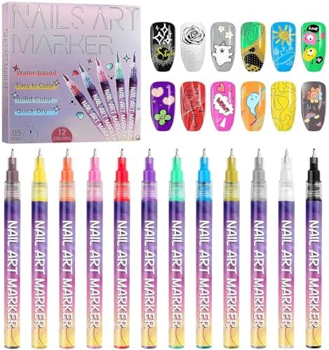 Kalolary 12 Color Nail Art Pens Set Nail Art Markers