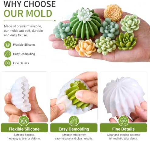 9 Cavity Succulent Silicone Mold for Candle Making, 3D Cactus Wax Molds