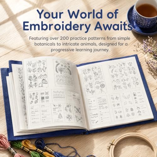 Bekecidi Embroidery Starter Kit for Beginners, Complete Hand Embroidery Kit with Embroidery Book, Patterns & Basic Tools, Easy-to-Use Stitching Kit for Adults & Beginners