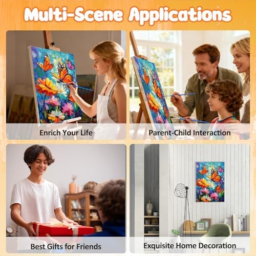 MAXBYE Paint By Numbers Kit for Adults with Frame and Wooden Easel, Colorful Butterfly Acrylic Simple Oil Painting Kits for Beginners, Gift Home Wall Garden Decor Any Festival 10×14 in