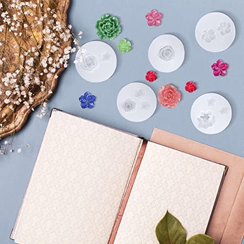 PAGOW 5pcs Mini Mirror Flower Resin Mold,3D Flower Crystal DIY Casting Mold