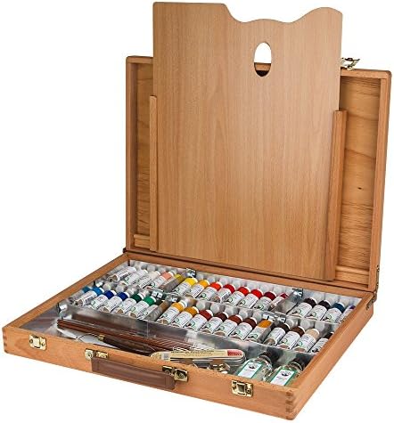 Old Holland Master's Oil Paint Set with Wood Storage Box & Palette, Cups, Knives, Paint Brushes, Mediums- 34 x 40ml Tubes of Classic Oil Colour Paint