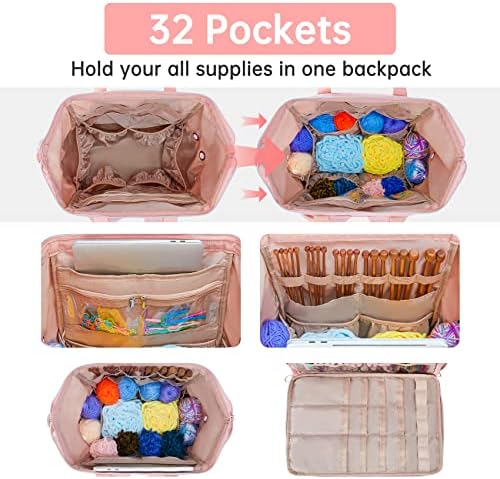 Leudes Crochet Bag Backpack for Yarn Storage Tote Travel Large Knitting Bag
