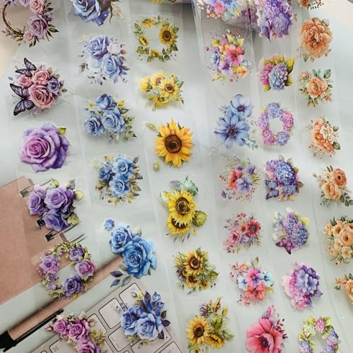 Koolemon 6Rolls PET Flower Tape for Journal Scrapbook Decorative Stickers
