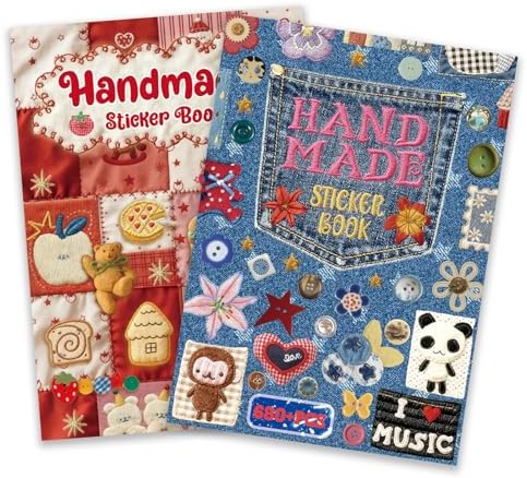 PRSTINCOL 2 in 1 Japanese Sticker Book Combo Set with Red and Blue Patterned Die Cut Stickers 60 Sheets for Journaling