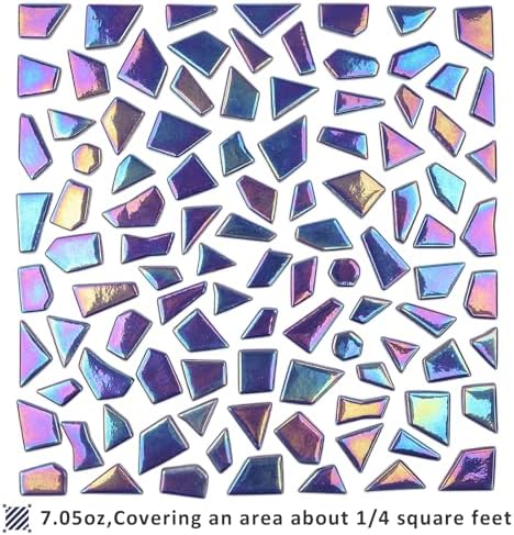 Youway Style Iridescent Cobalt Blue Glass Mosaic Tiles for Crafs Bulk,200g Broken Stained Glass Pieces for Crafts DIY Mosaic Art Decor (Pack of 2)