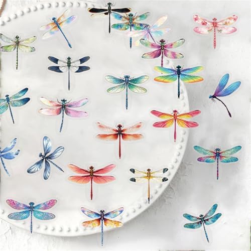 50 Pcs Dragonfly Stickers for Scrapbooking, PET Transparent Decorative Stickers Supplies Journal Stuffers for Adult Card Making Letters DIY (Dragonfly)