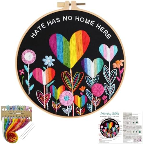 Louise Maelys LGBT Love Embroidery Kit for Beginners, Flower Pattern