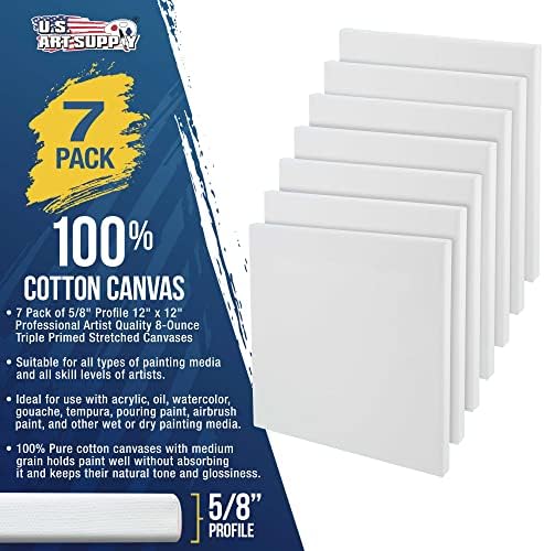 U.S. Art Supply 12x12 Stretched Canvas for Painting, 5/8" Profile, 7-Pack