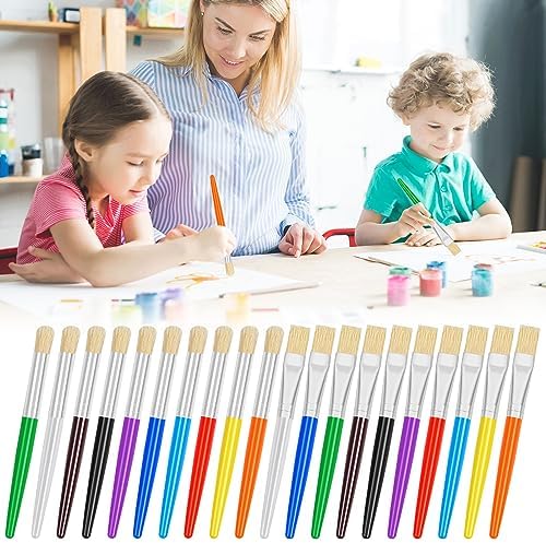 20 Pcs Kids Paint Brushes - Round & Flat, Easy Hold & Clean, Bristle Craft for Acrylic, Oil & Watercolor Paint