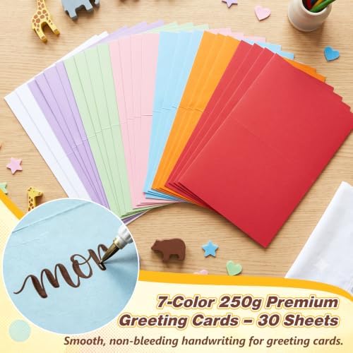 Ohanniewa 30 Pack Card Making Kit – Blank Greeting Cards & Envelopes, Stamp Set, 12 Colored Pens, Stencil Cards, Festival Stickers – DIY Craft Set for Birthdays, Christmas, Thank You & All Occasions