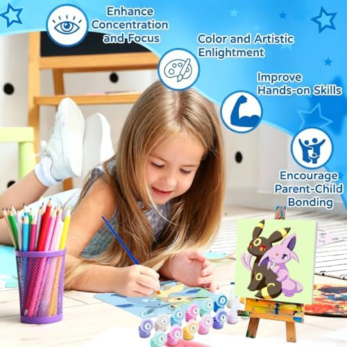 LWZAYS 4 Pack Cartoon Paint by Number for Kids with Wooden Frame-Paint by Numbers for Kids Ages 4-8-12, DIY Paints with Numbers Easy Acrylic Oil Painting Kits for Home Wall Decor (8X8inch)