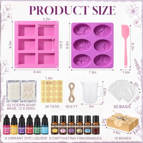 Honeydak Soap Making Kit for Beginners Adults DIY Making Supplies with Shea Butter Soap Base Silicone Molds Colorant Dye Fragrances with Gift Boxes for Women DIY Craft