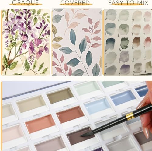 Watercolor Paint Set, 24 Color Opaque Semi-Solid, Muted Gray Tone