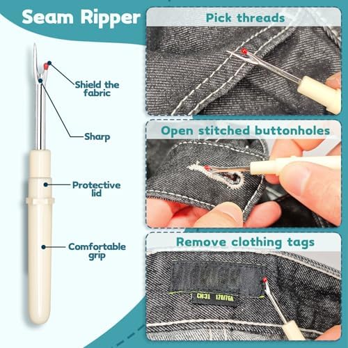 Lechchy 33 Pcs Sewing Tool Kit - with Automatic Needle Threader/Fish Mouth Easy Threader/Gourd and Thumb Shaped Simple Threader/Seam Rippers/Thread Snips/Drawstring Threaders/Awl/Thimbles/Needles