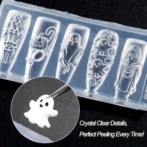 2PCS Silicone Nail Art Molds, 3D Skull, Ghost, Pumpkin Nail Charms Molds