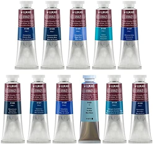 LUKAS 1862 Professional Artist Oil Paint - Blues, 37 mL - Set of 11 - Outstanding Lightfastness, Non-Yellowing, with Beeswax for Smooth, Buttery Texture, Consistent Hue, Ideal for Professional Artists
