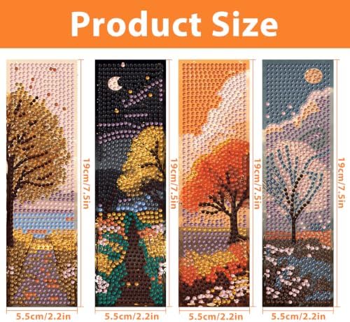 Mandun 4 Pcs Season Diamond Painting Bookmark Kits, Special Shaped Diamond Art Bookmarks with Pendant, DIY Season Diamond Art Bookmarks with Tassels Crafts Gifts Supplies