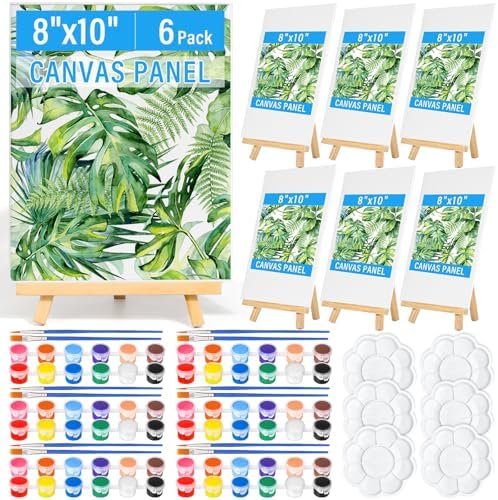 cridoz Paint and Sip Kit for Adults, 6 Pack 8" x 10" Canvases with Easels, Acrylic Paint Set, Painting Trays for Parties