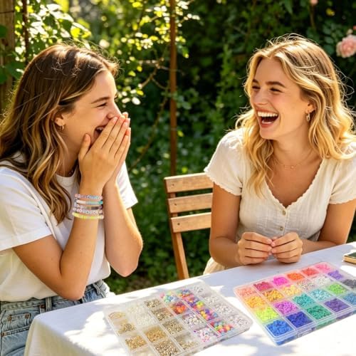 torbers 6000 Pcs Clay Beads Bracelet Making Kit, 24 Colors 6mm Flat Preppy Polymer Beads with Charms, Letter Beads and Elastic Strings, DIY Jewelry Making Set for Friendship Bracelets