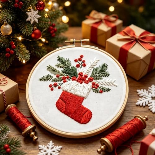 Christmas Embroidery Kits for Adults, Beginner DIY Embroidery Starter Kit