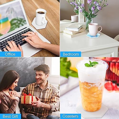 GNIEMCKIN 40 Pieces 3.75 Inch Hexagon Blank Ceramic Coasters, Unglazed