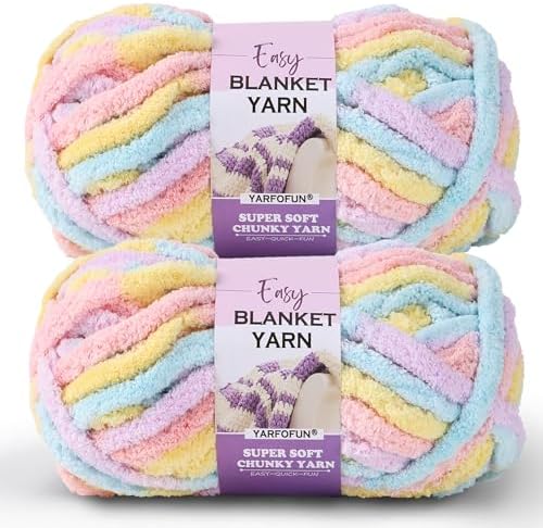 2 Pack Chunky Chenille Yarn for Crocheting Hand Knitting,Soft Thick Bulky Chunky Fluffy Plush Velvet Crochet Blanket Yarn for Crocheting Baby Blankets/DIY Crafts/Home Decor 2 * 100g(Macaron