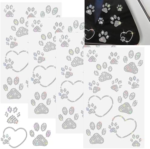 Epakh 84 Glitter Bling Rhinestone Sticker, Paw Print, Silver