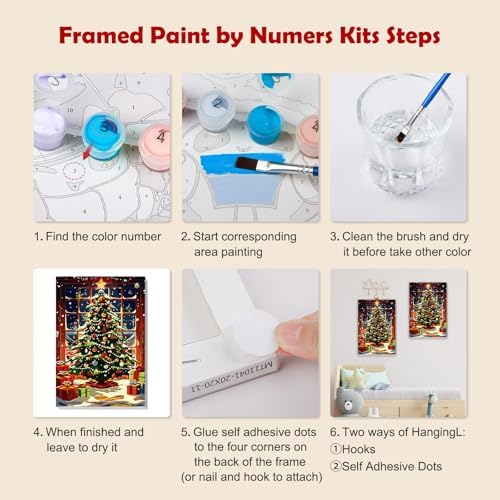 MOGTAA Christmas Paint by Numbers Kit for Adults Beginners with Frame, Christmas Tree Adult Paint by Number Kits on Canvas with Easel, Easy DIY Oil Painting Kits for Home Decor, 8x12in