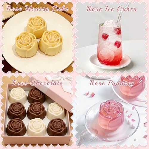 2 Pcs Silicone Rose Mold for Chocolate Strawberry, Flower Soap Mold for Soap Making, Easy Release Rose Ice Cube Mold for Cocktails Jelly Pudding Candy Great for Mom Gifts Cake Decorating